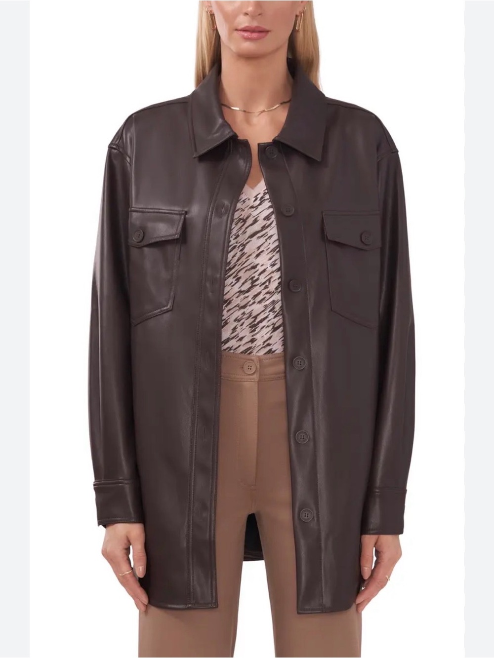 Halogen Dark Chocolate Faux Leather Shirt Jacket